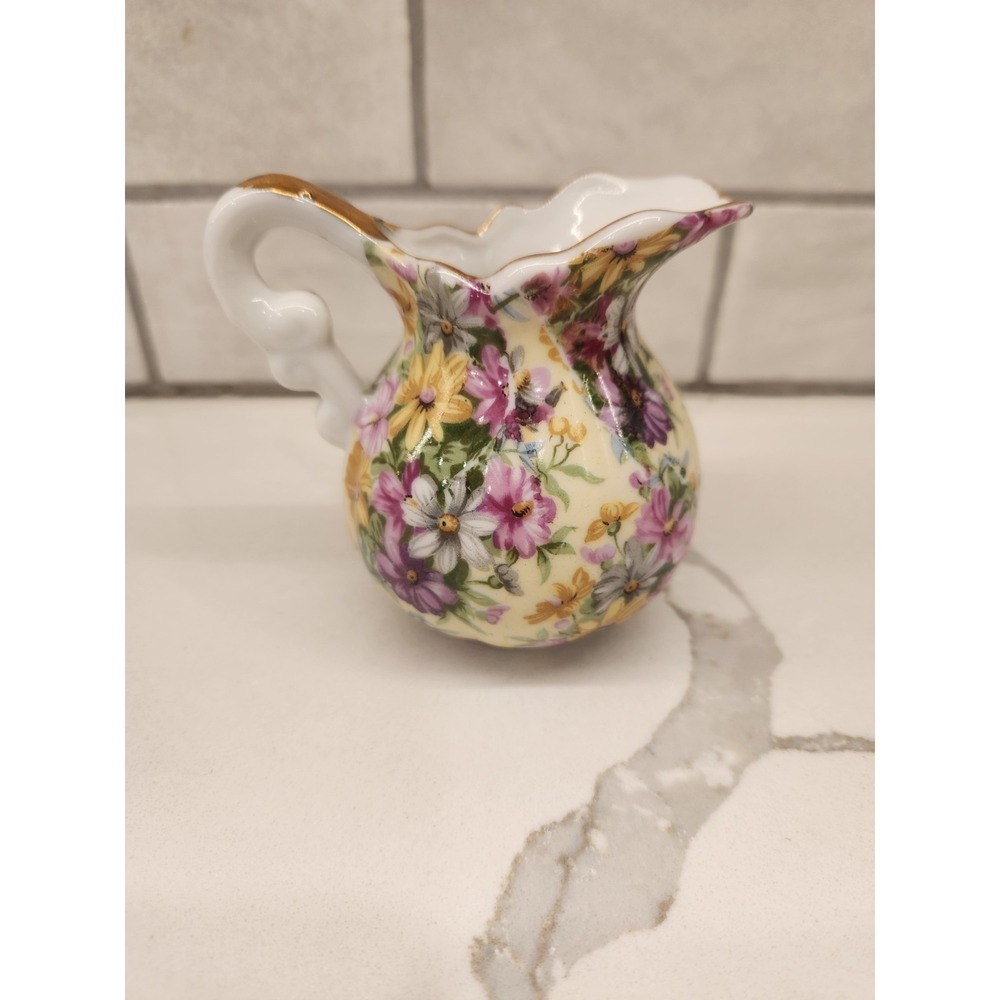 Vintage Royal Chintz Multi Colored Floral With Gold Trim Creamer Pitcher Table